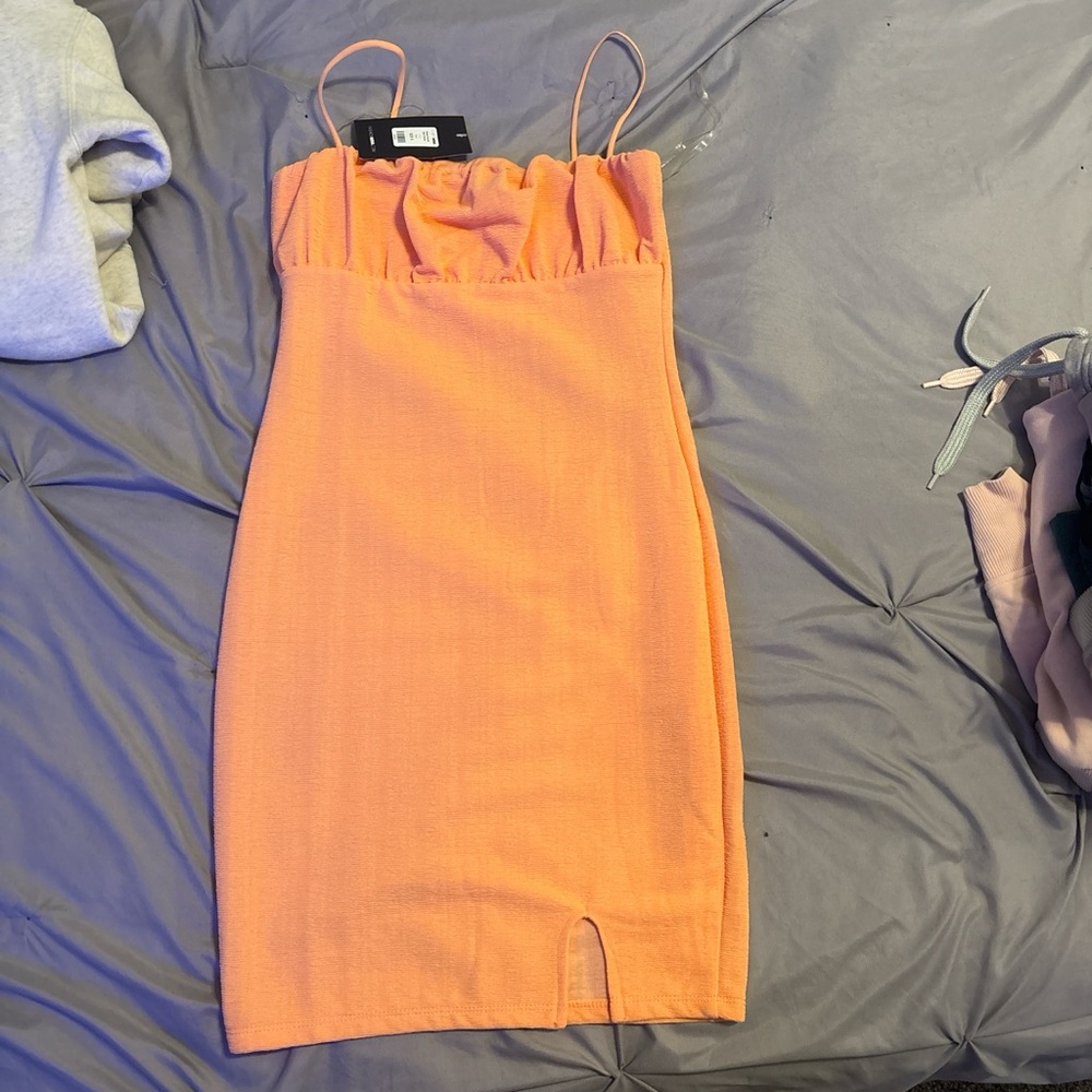 Fashion Nova Peach Mini Dress with Spaghetti Straps